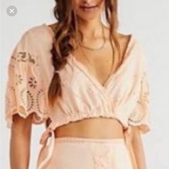 [Free people] Tangerine Embroidery Lace Crop Blouse Top - Picture 3 of 11